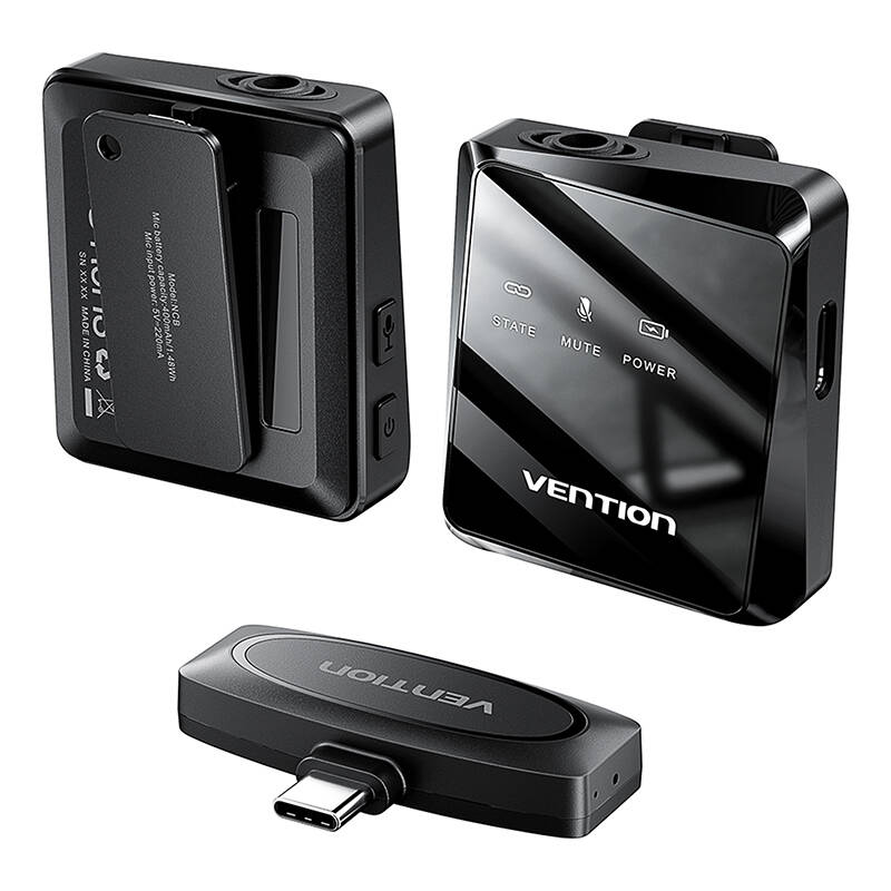Vezeték nélküli Lavalier Mikrofon x2 Vention NCBB0 USB-C (fekete)-2