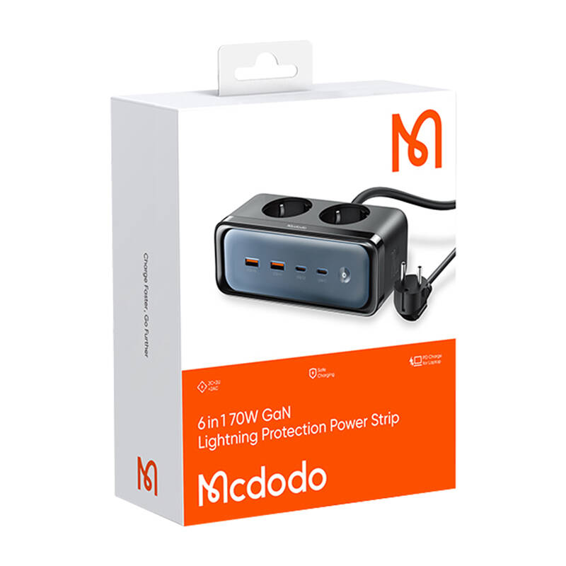 Hálózati elosztó 2 aljzattal 6in1, 2x USB-C, 2x USB-A Mcdodo CH-4610, EU (fekete)-8