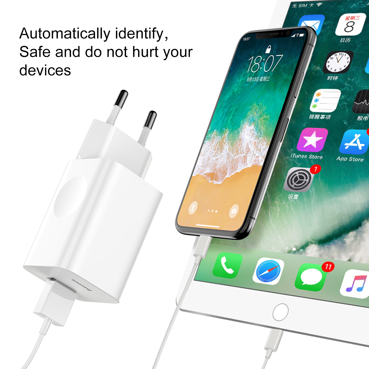 Baseus hálózati töltő, fali USB adapter 3.0 QC gyorstöltéssel fehér színben 24W-4