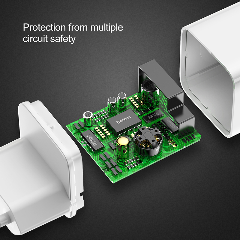 Baseus hálózati töltő, fali USB adapter 3.0 QC gyorstöltéssel fehér színben 24W-3
