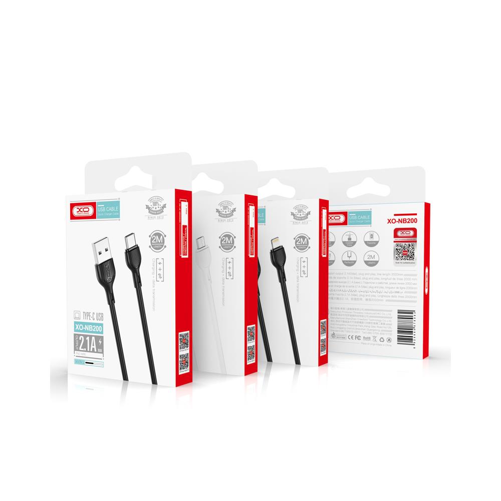 XO NB200 USB - USB-C kábel 2 m 2.1 A fehér-1
