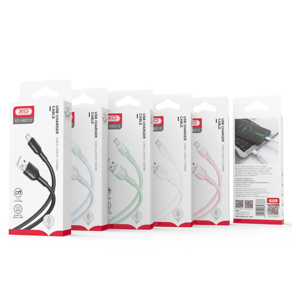 XO NB212 USB - USB-C kábel 1 m 2,1 A fehér-1