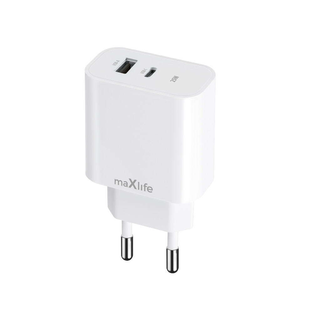Maxlife MXTC-06-25AC PD QC töltő 1x USB-C 1x USB-A 25W fehér-0