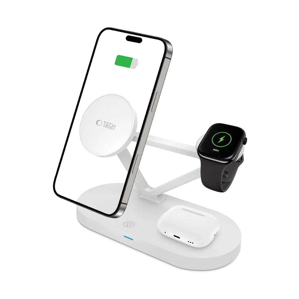 Tech-protect Qi15w-a41 3in1 Magnetic Magsafe Vezeték Nélküli Töltő Fehér-1