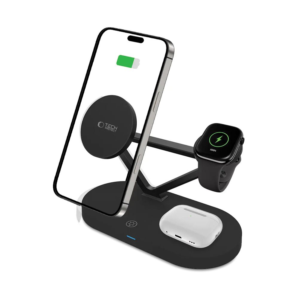 Tech-protect Qi15w-a41 3in1 Magnetic Magsafe Vezeték Nélküli Töltő Fekete-1