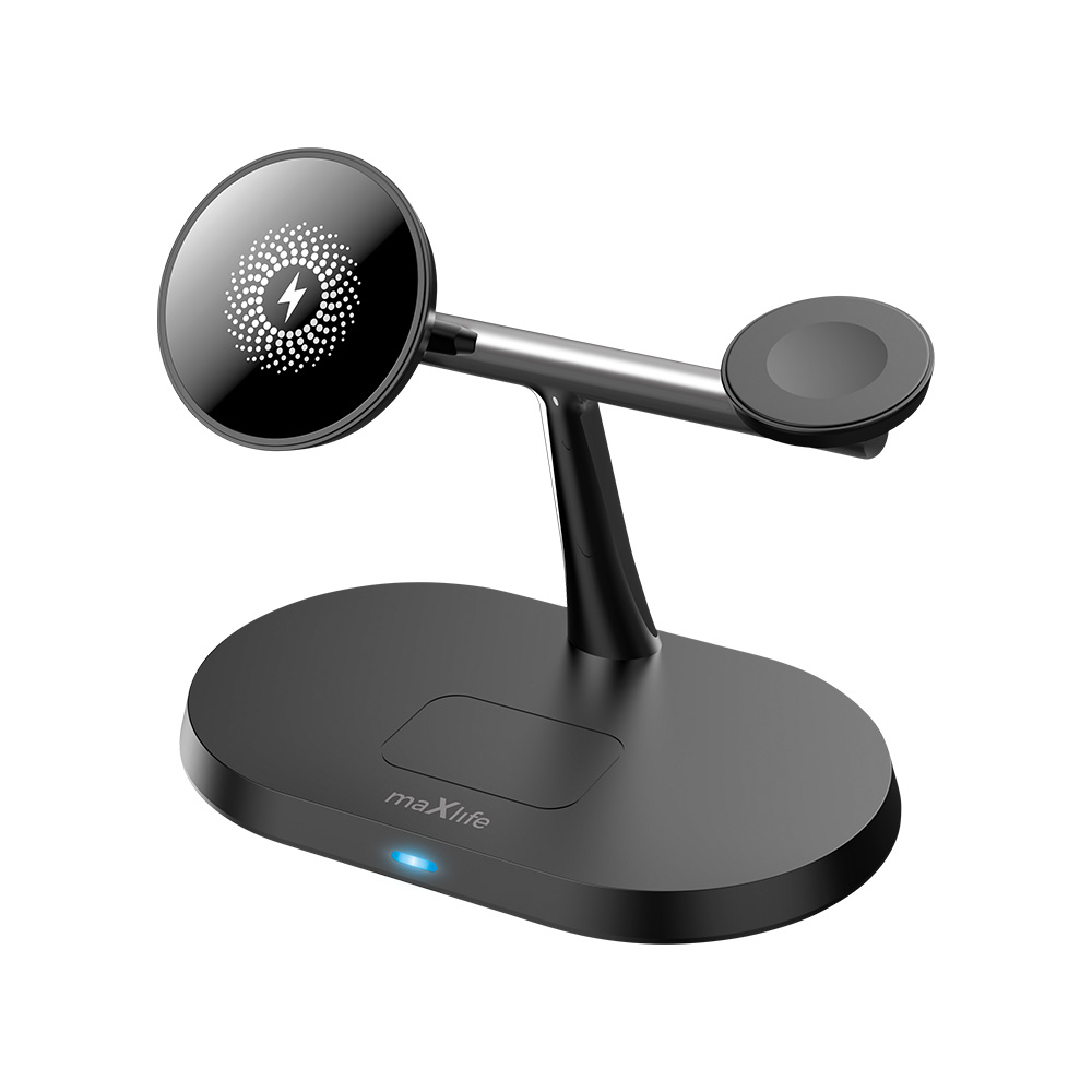 3 az 1-ben vezeték nélküli töltőállomás 15W fekete (magsafe, apple watch, airpods) Maxlife MXWC-03-12