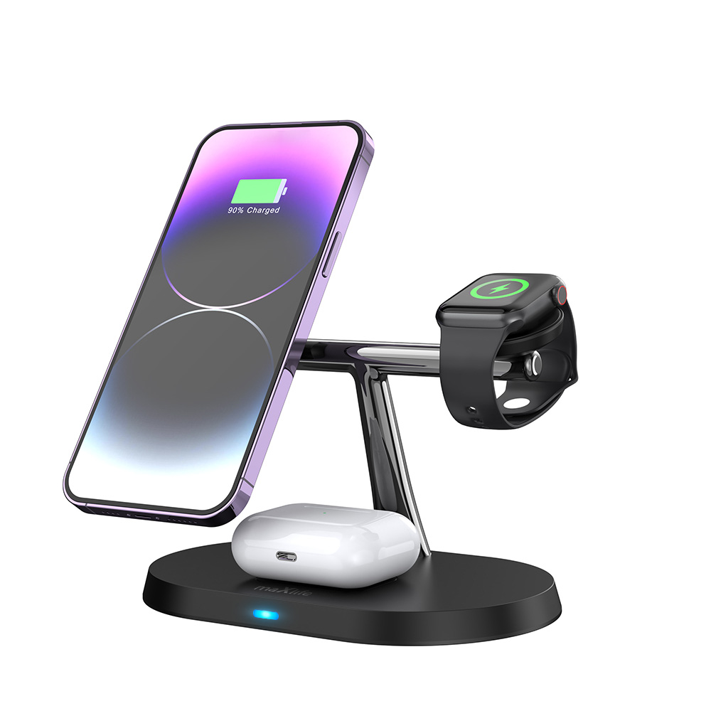 3 az 1-ben vezeték nélküli töltőállomás 15W fekete (magsafe, apple watch, airpods) Maxlife MXWC-03-0