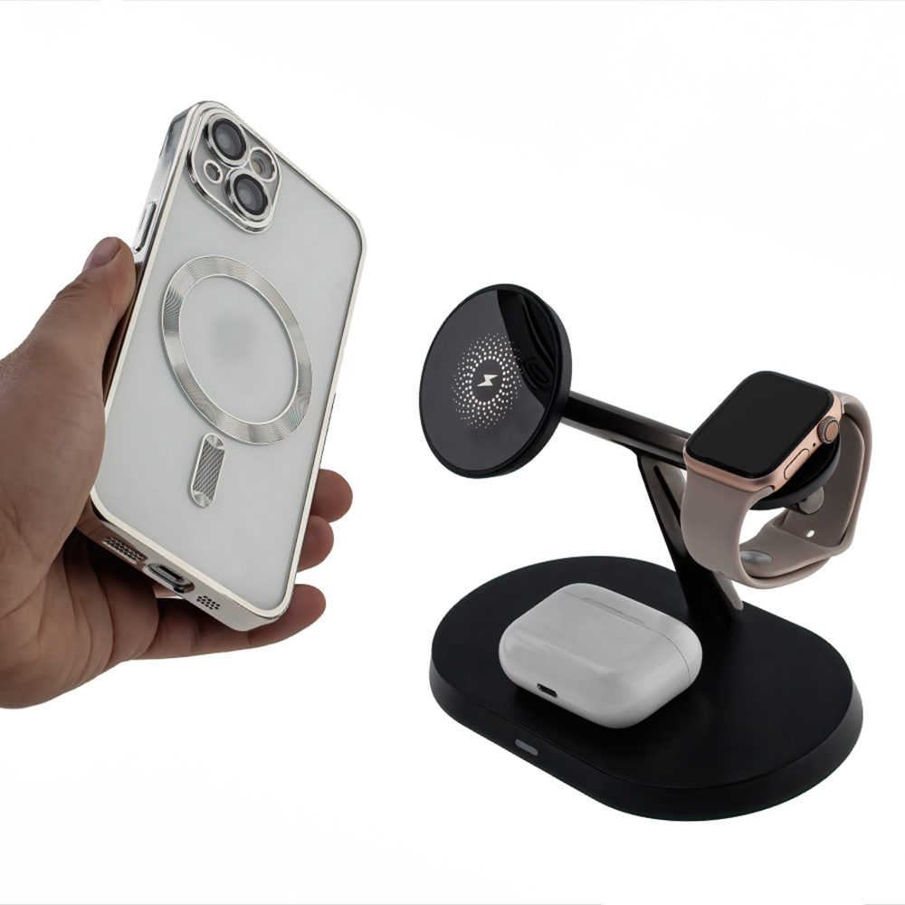 3 az 1-ben vezeték nélküli töltőállomás 15W fekete (magsafe, apple watch, airpods) Maxlife MXWC-03-6