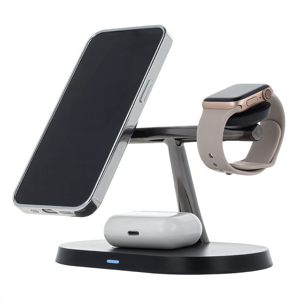 3 az 1-ben vezeték nélküli töltőállomás 15W fekete (magsafe, apple watch, airpods) Maxlife MXWC-03-3