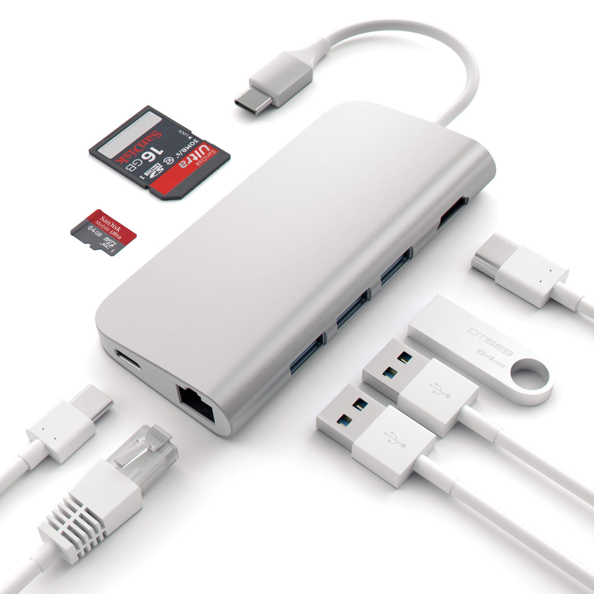 Satechi Aluminium Type-C Multi-Port Adapter (HDMI 4K,3x USB 3.0,MicroSD,Ethernet) - Silver-6