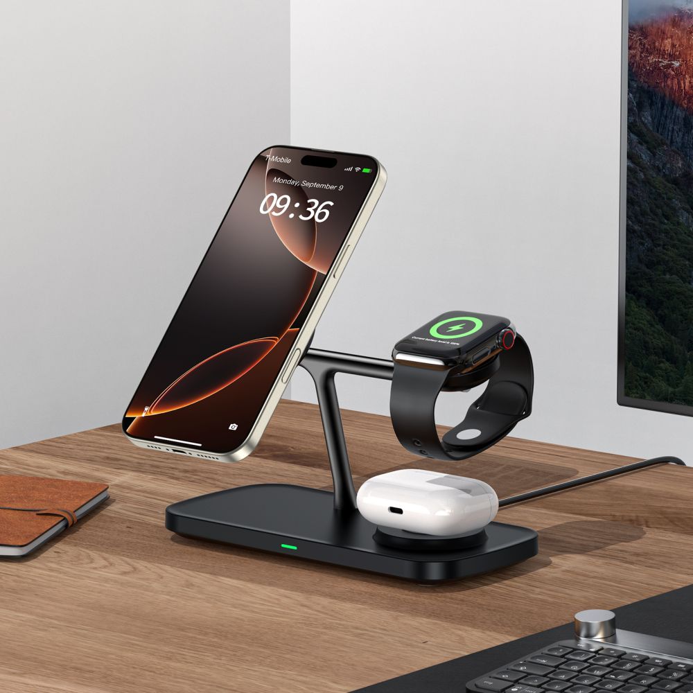 Tech-protect Qi15w-a45 3in1 Mágneses Magsafe Vezeték Nélküli Töltő Fekete-5