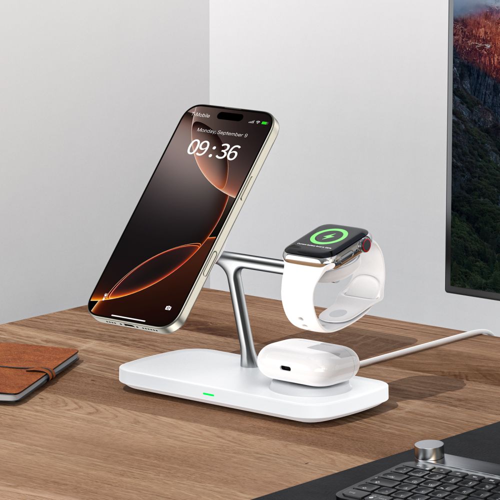 Tech-protect Qi15w-a45 3in1 Mágneses Magsafe Vezeték Nélküli Töltő Fehér-5