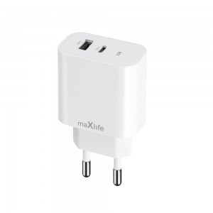 Maxlife MXTC-06-25AC PD QC töltő 1x USB-C 1x USB-A 25W fehér