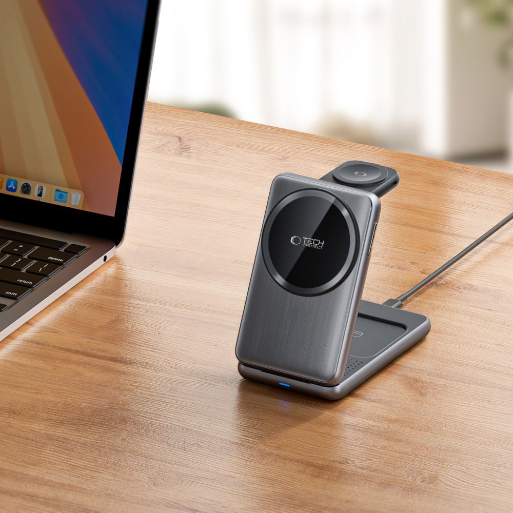 Tech-protect Qi15w-a42 3in1 Mágneses Magsafe Vezeték Nélküli Töltő űrszürke-5