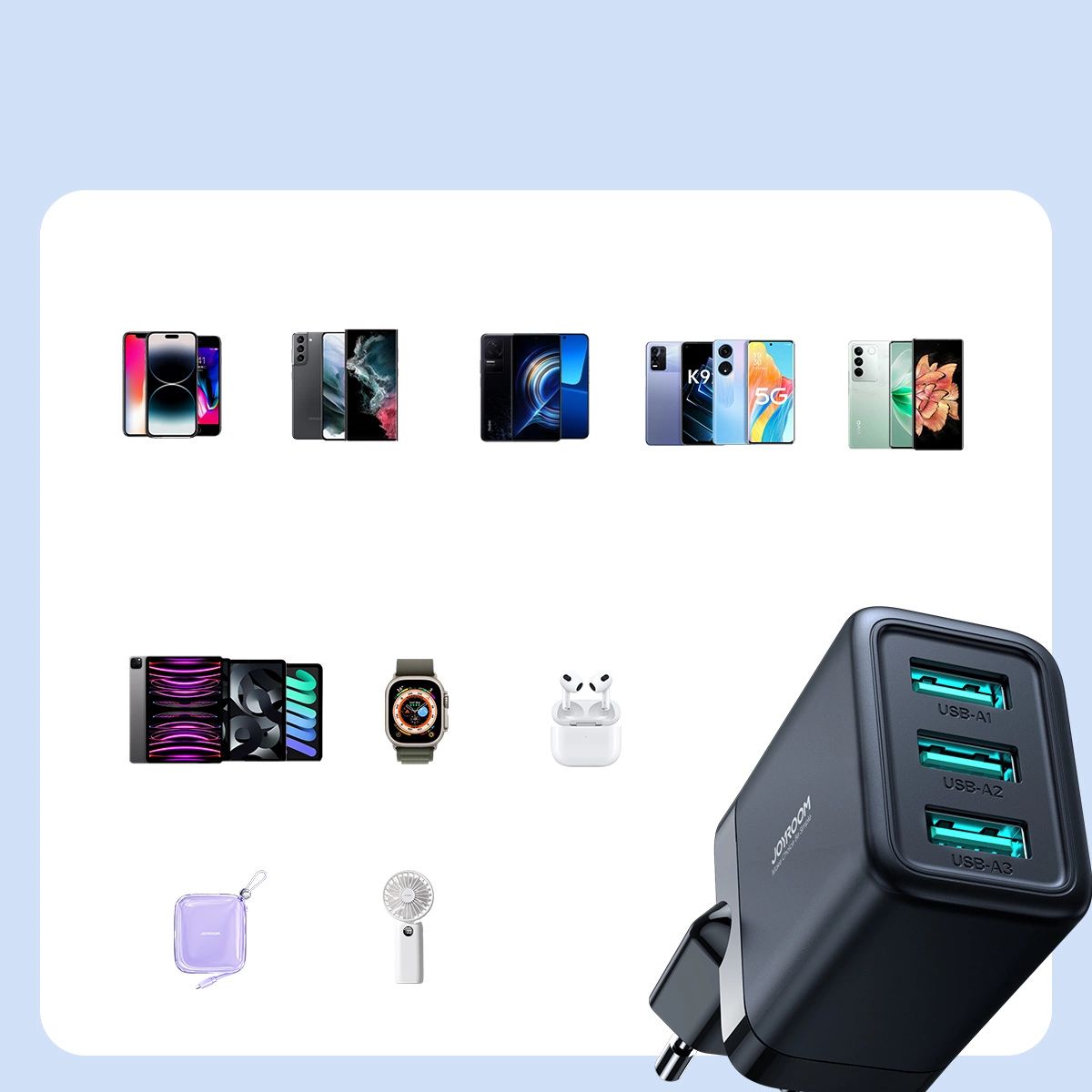 Joyroom JR-TCN02 3xUSB-A 17W 3.4A hálózati USB töltő adapter - fekete-2