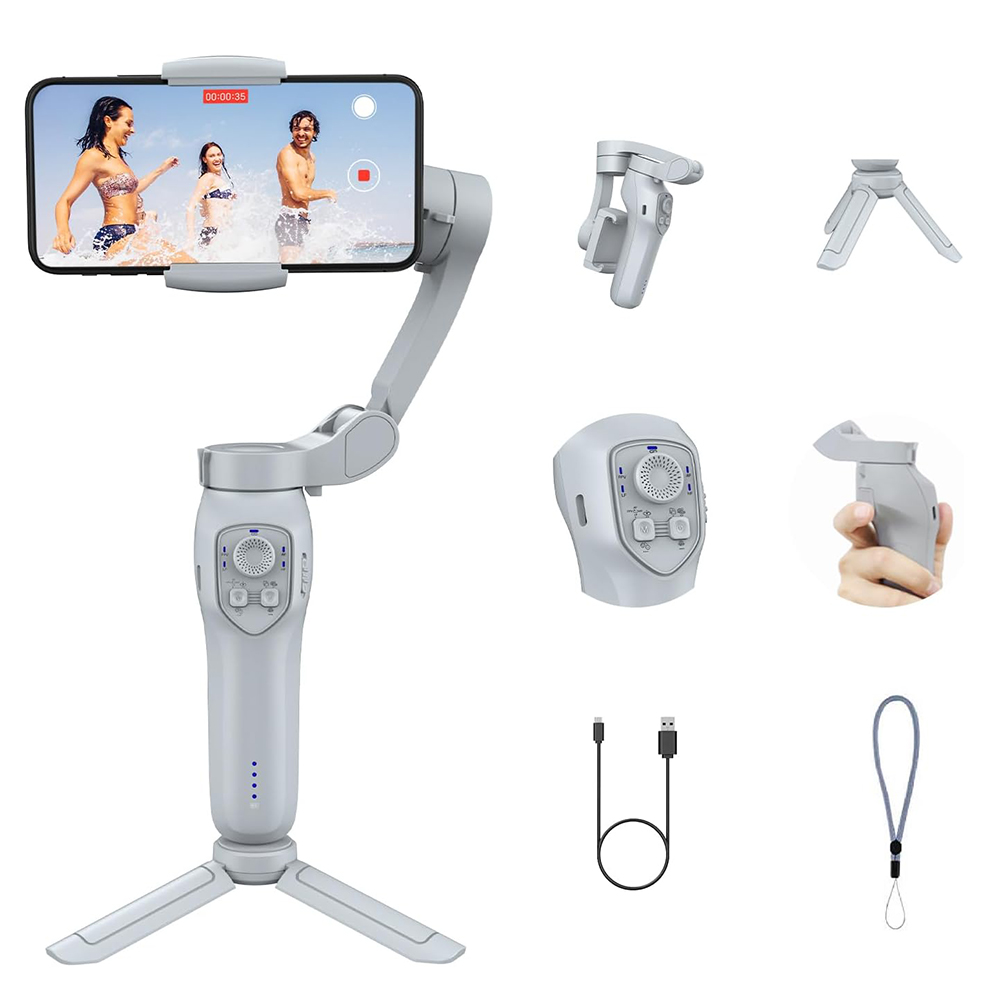  Techsuit - Telefon Gimbal (L7C Pro Plus) - 3 tengelyes összecsukható, 2000mAh - Fehér-0