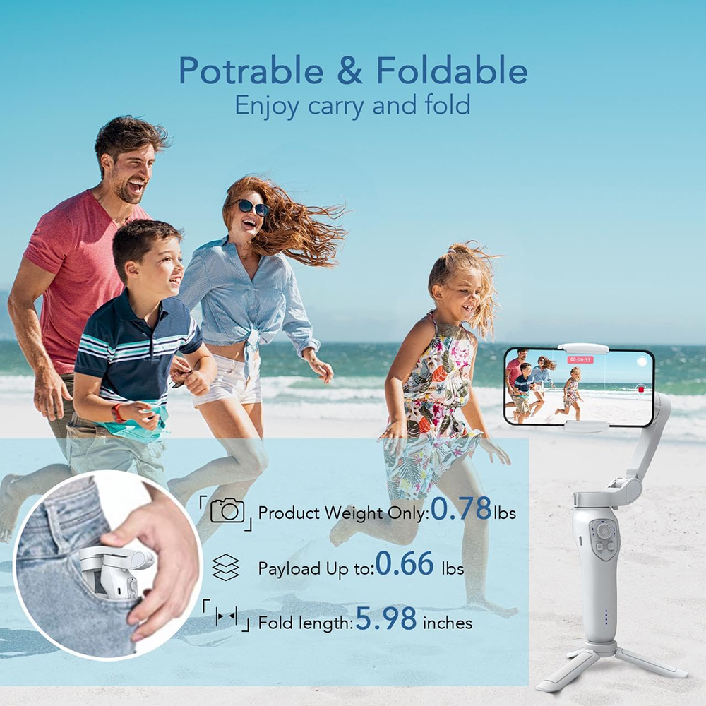  Techsuit - Telefon Gimbal (L7C Pro Plus) - 3 tengelyes összecsukható, 2000mAh - Fehér-1