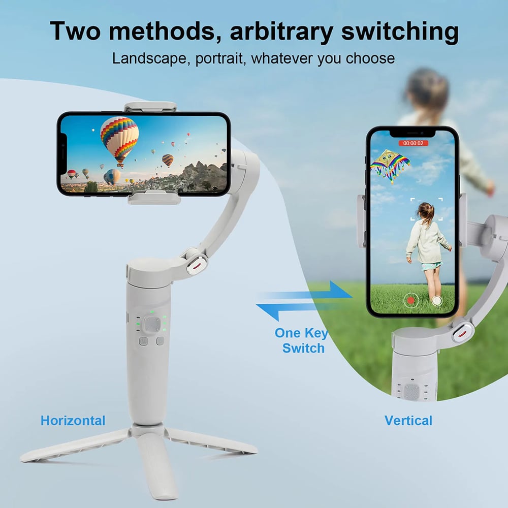  Techsuit - Telefonos gimbal (M1) - Stabilizátor állvány, inception mód, arckövetés, fókusz, távirányító, összecsukható - Szürke-2