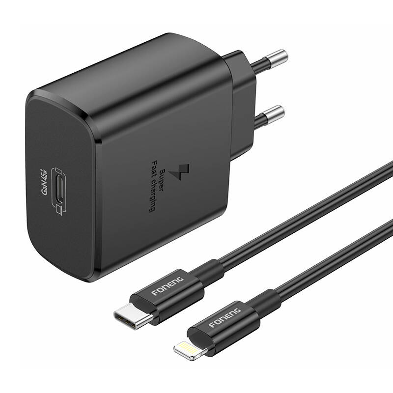 Foneng EU62 USB-C 45W töltő lighning kábelhez (fekete)-0