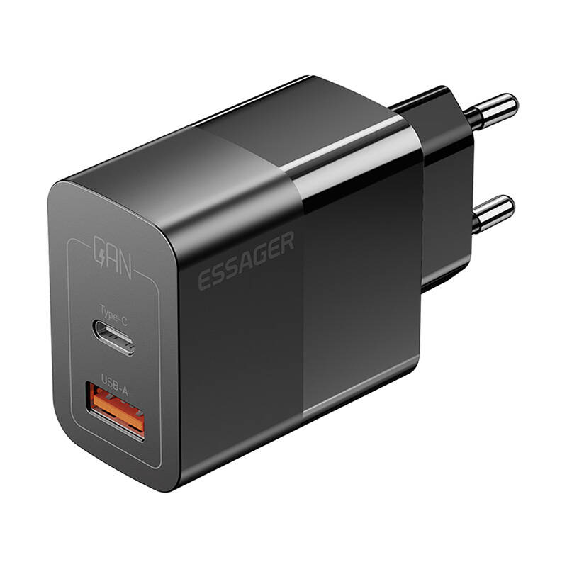  Töltő USB-C+USB-A 33W Essager GaN (fekete)-0