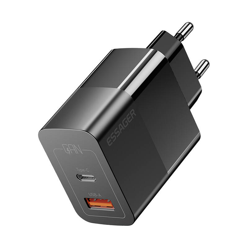  Töltő USB-C+USB-A 33W Essager GaN (fekete)-1