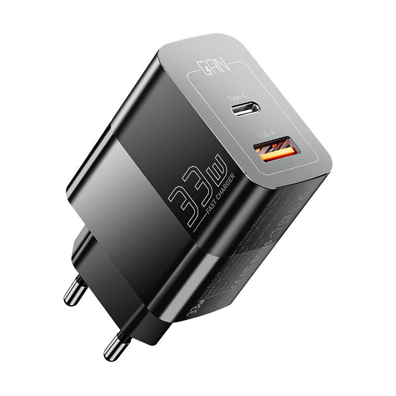  Töltő USB-C+USB-A 33W Essager GaN (fekete)-3