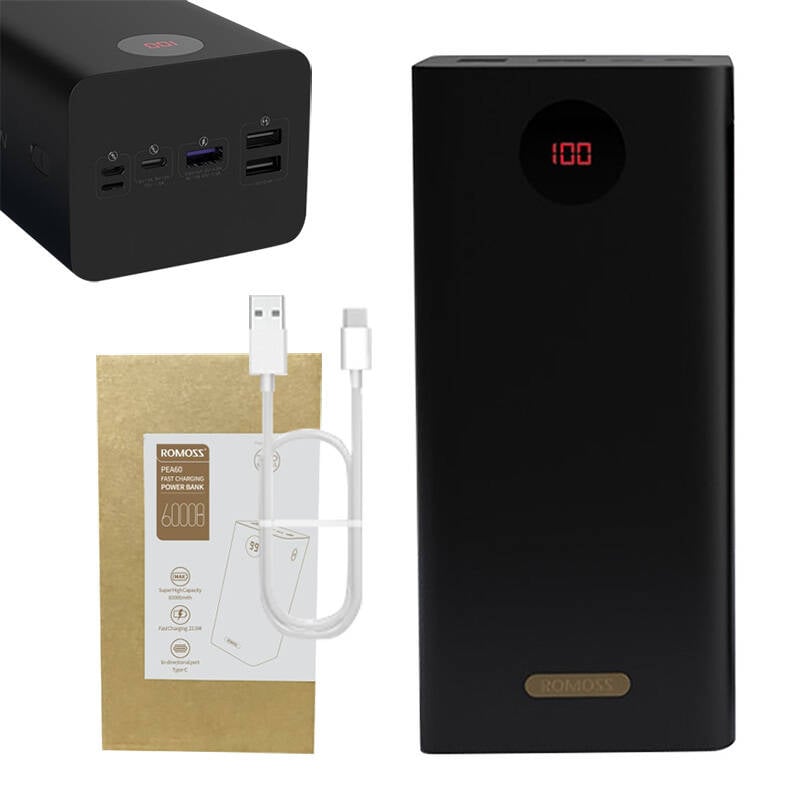 Romoss PEA60 Powerbank, 60000mAh, QC + PD, 22.5W (fekete)-2