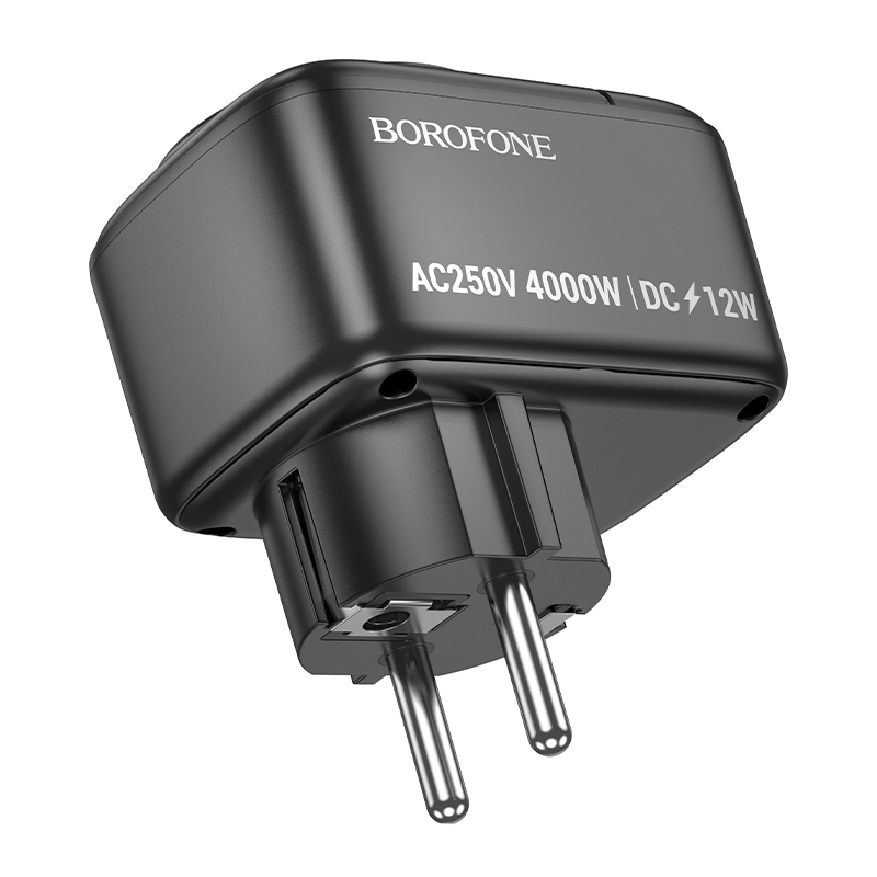 Borofone fali töltő BAC14 Wide - 2xUSB + Type C + aljzat - 12W fekete-2
