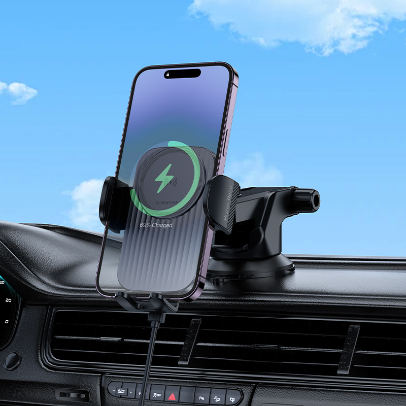 Borofone BH222 Vezeték nélküli töltéses autós telefontartó, fekete-5