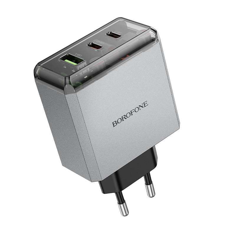 Borofone fali töltő BN22 Lena GaN - 2xType C + USB - QC 3.0 PD 65W szürke-5