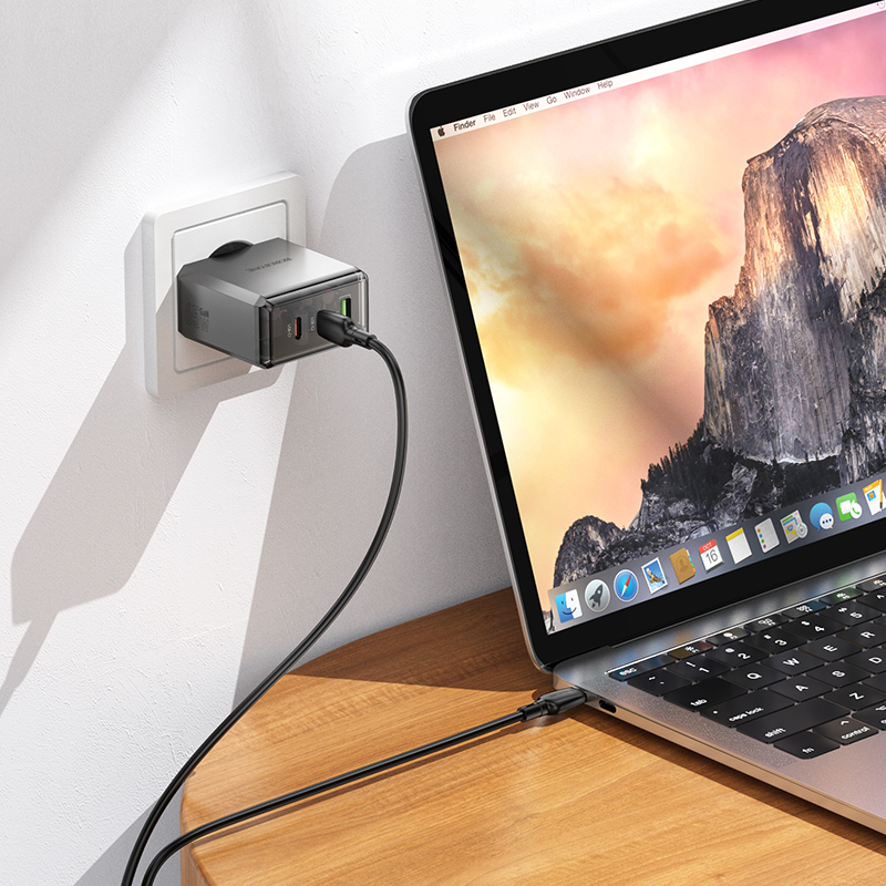 Borofone fali töltő BN22 Lena GaN - 2xType C + USB - QC 3.0 PD 65W szürke-6