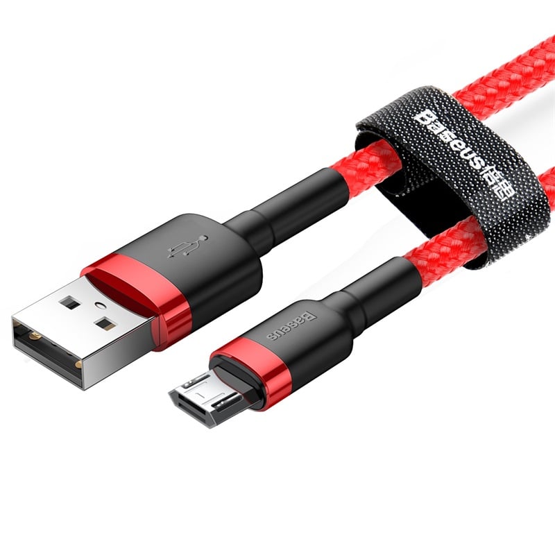Baseus Cafule Nylon harisnyázott USB/Micro USB kábel QC3.0 1.5A 2m fekete/piros-1