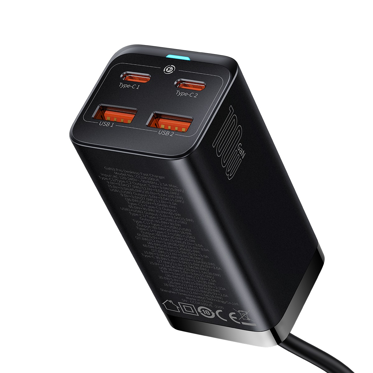 Baseus GaN3 Pro univerzális gyorstöltő 2 x USB Type C / 2x USB 100W PD3.0, QC4.0 + AFC fekete (CCGP000101)-4