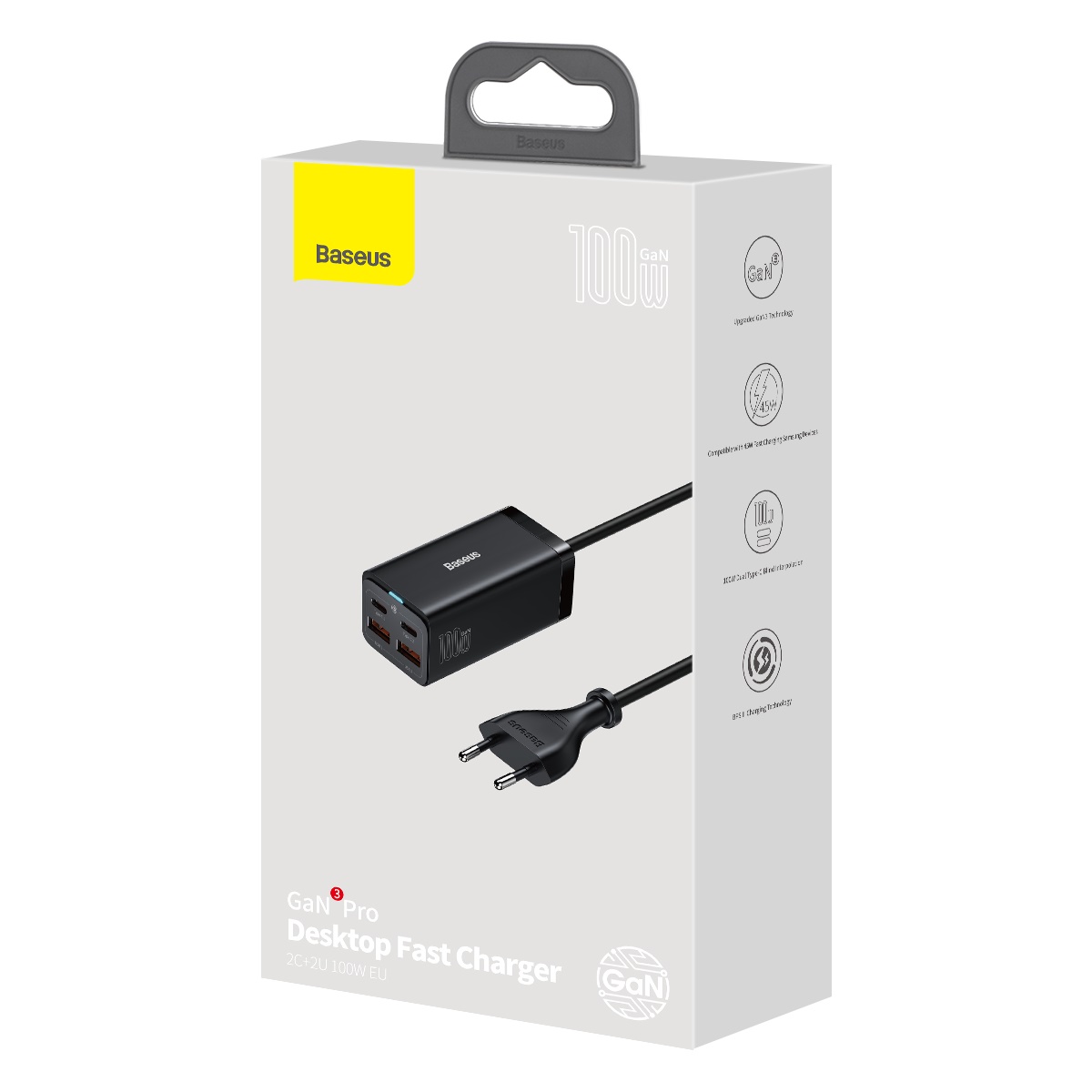 Baseus GaN3 Pro univerzális gyorstöltő 2 x USB Type C / 2x USB 100W PD3.0, QC4.0 + AFC fekete (CCGP000101)-7