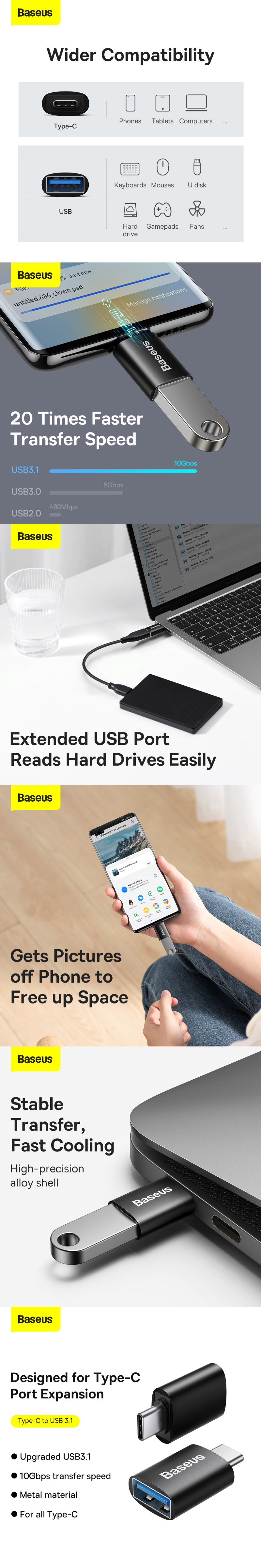 Baseus Ingenuity USB-C – USB-A OTG adapter (fekete)-6