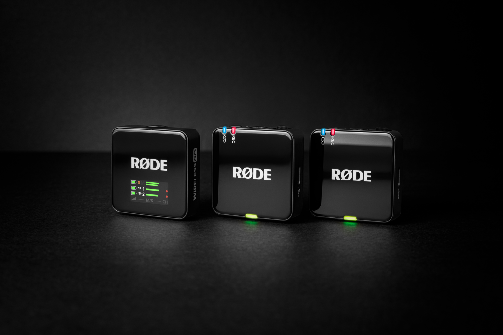 RODE Wireless GO GEN3 kompakt két csatornás digitális vezeték nélküli mikrofon rendszer adóba épített mikrofonnal, fekete-1