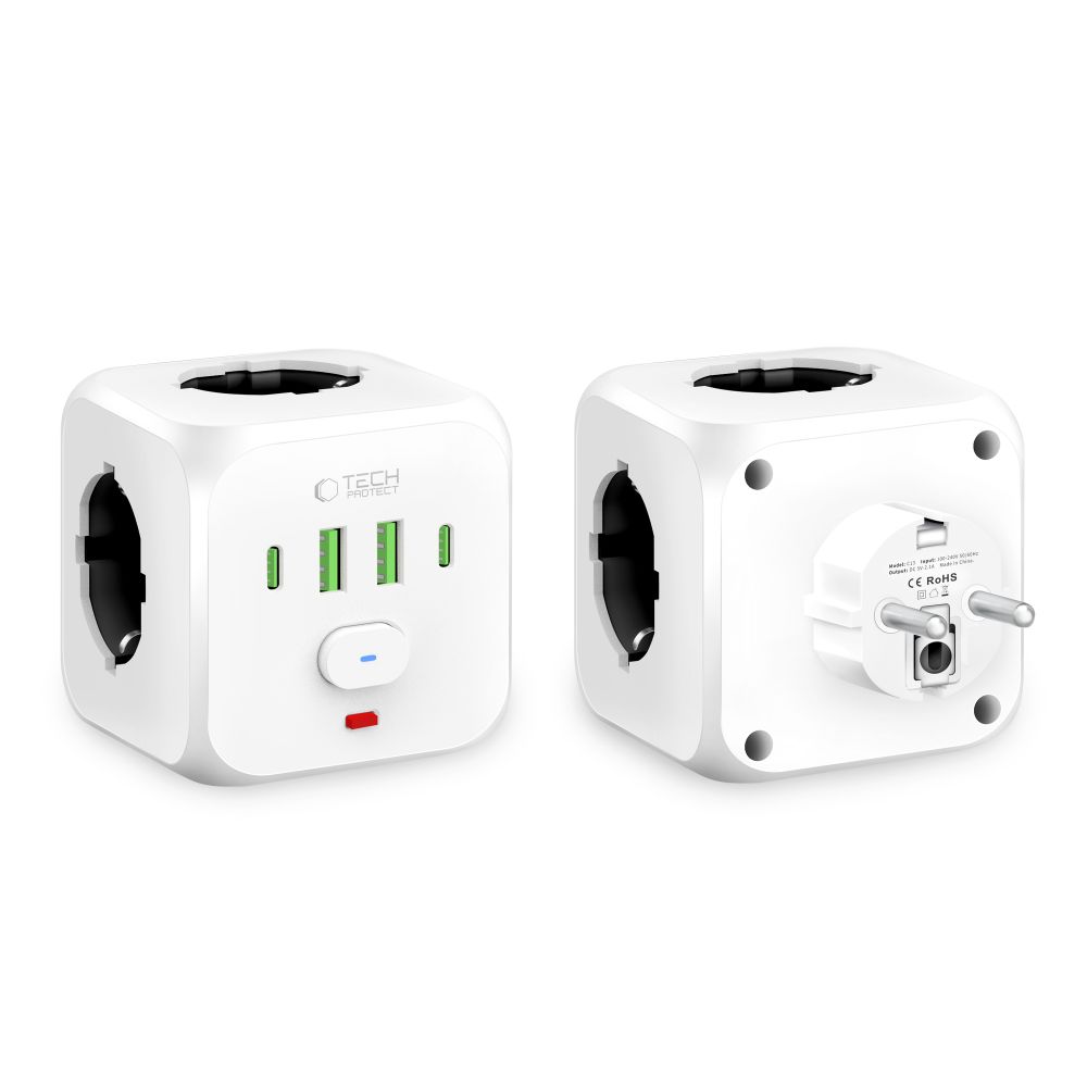 Tech-protect Pcl3x4 hálózati elosztó 2 USB & 2 Type-c & 3 aljzat fehér-1