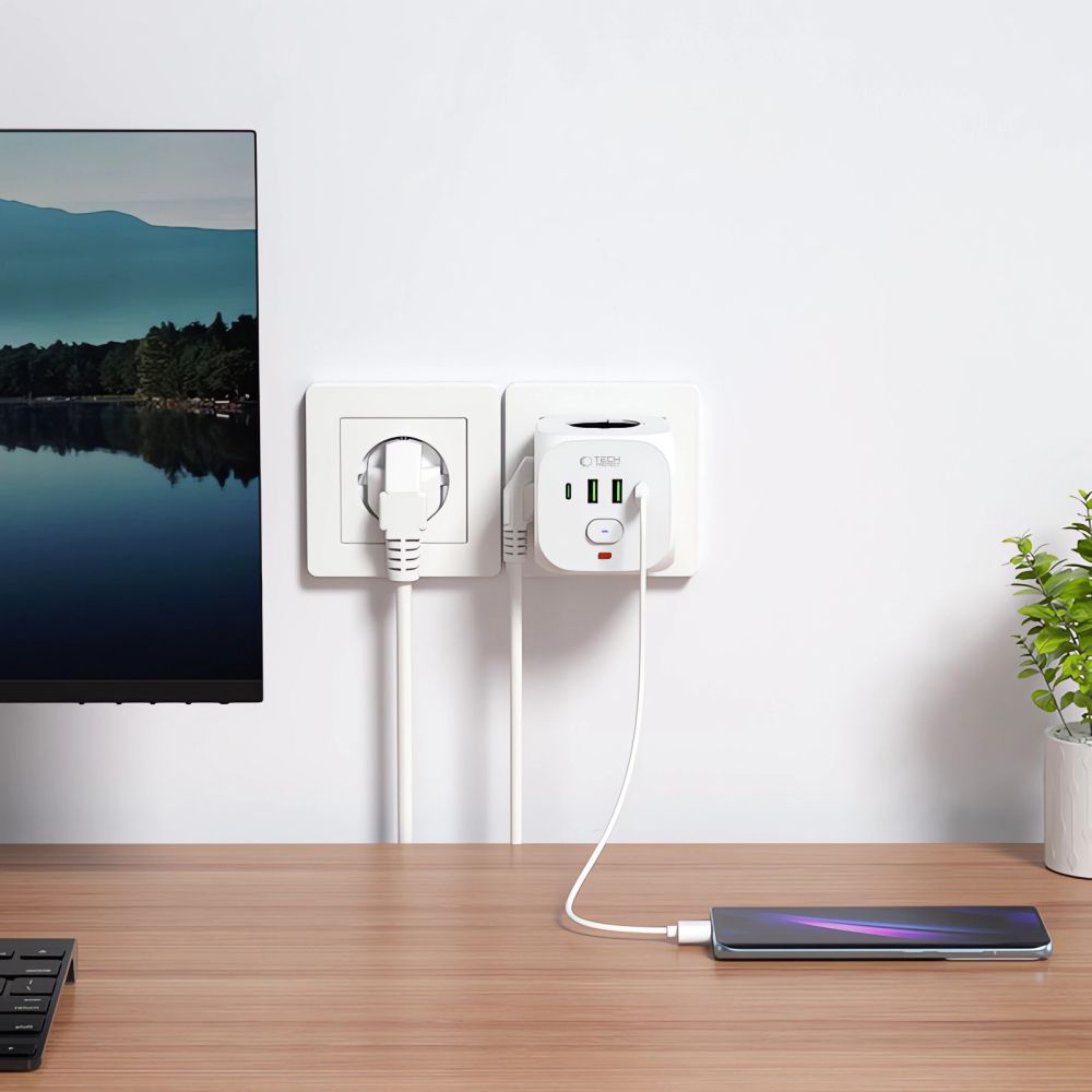 Tech-protect Pcl3x4 hálózati elosztó 2 USB & 2 Type-c & 3 aljzat fehér-3