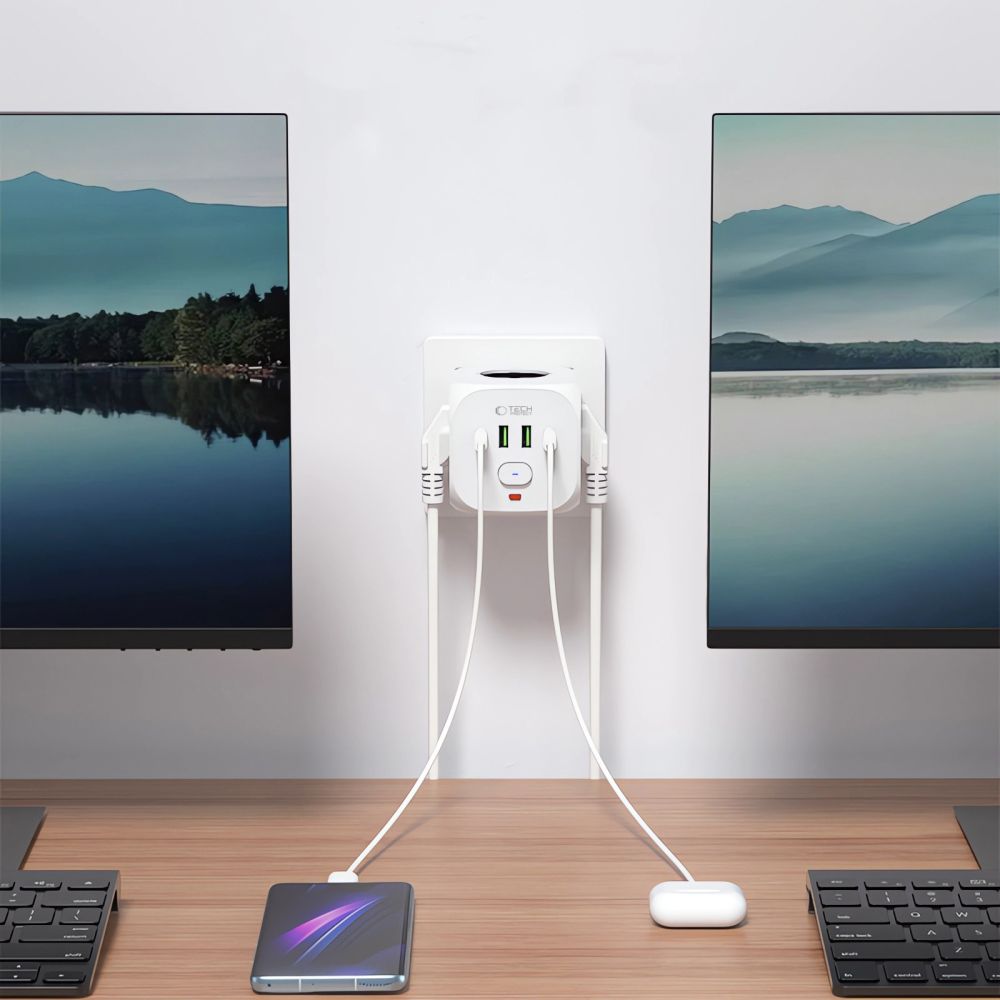 Tech-protect Pcl3x4 hálózati elosztó 2 USB & 2 Type-c & 3 aljzat fehér-4