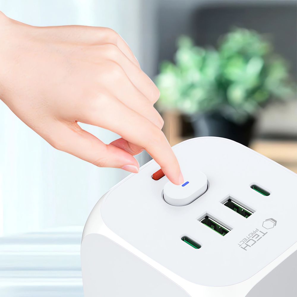 Tech-protect Pcl3x4 hálózati elosztó 2 USB & 2 Type-c & 3 aljzat fehér-5