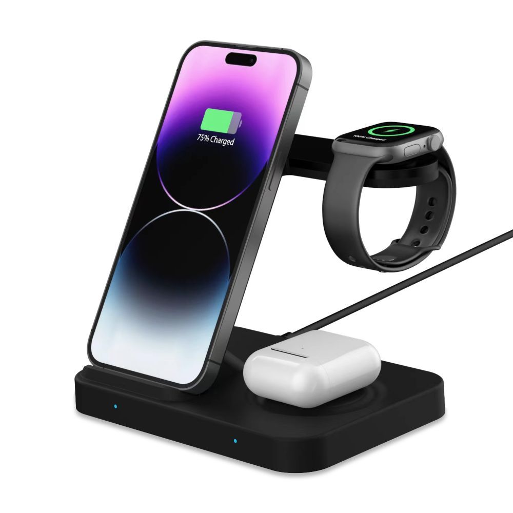 Tech-protect Qi15w-a37 3in1 Vezeték nélküli töltő Android és Apple készülékekhez fekete-2