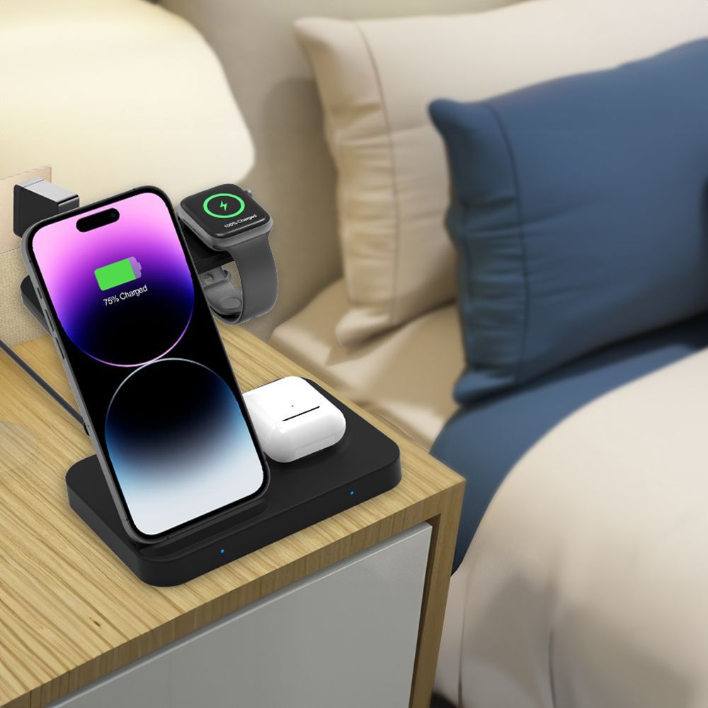 Tech-protect Qi15w-a37 3in1 Vezeték nélküli töltő Android és Apple készülékekhez fekete-7