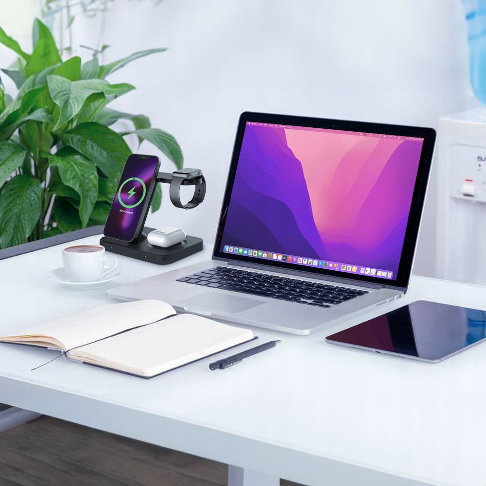 Tech-protect Qi15w-a37 3in1 Vezeték nélküli töltő Android és Apple készülékekhez fekete-8