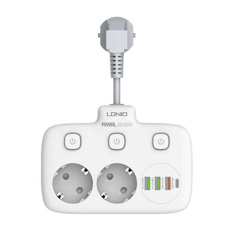 Hálózati elosztó 2 AC aljzattal, 3x USB, USB-C, LDNIO SE2435, 2500W (fehér)-0