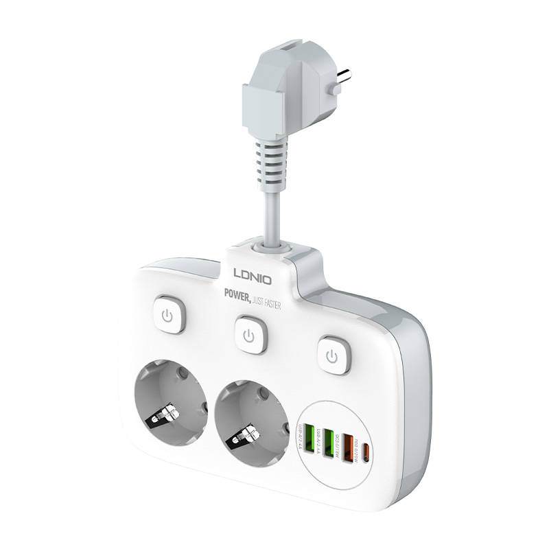 Hálózati elosztó 2 AC aljzattal, 3x USB, USB-C, LDNIO SE2435, 2500W (fehér)-1