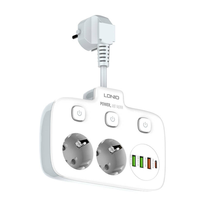 Hálózati elosztó 2 AC aljzattal, 3x USB, USB-C, LDNIO SE2435, 2500W (fehér)-2