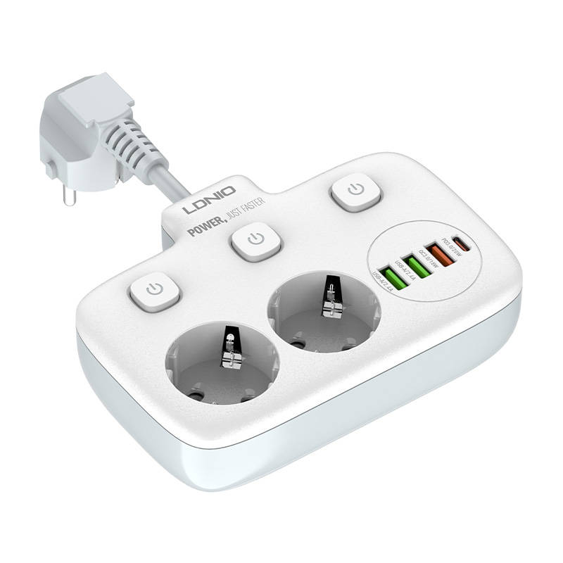 Hálózati elosztó 2 AC aljzattal, 3x USB, USB-C, LDNIO SE2435, 2500W (fehér)-4