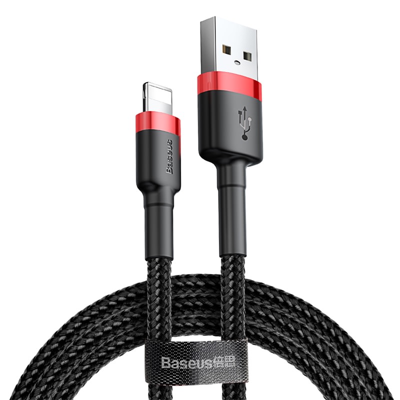 Baseus Cafule Nylon harisnyázott USB / Lightning QC3.0 1.5A kábel 2 m fekete-piros-0