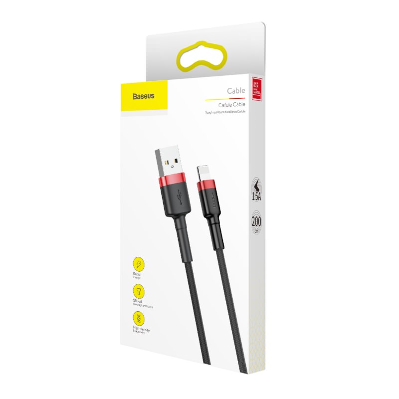 Baseus Cafule Nylon harisnyázott USB / Lightning QC3.0 1.5A kábel 2 m fekete-piros-7