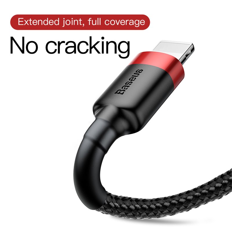 Baseus Cafule Nylon harisnyázott USB / Lightning QC3.0 1.5A kábel 2 m fekete-piros-6